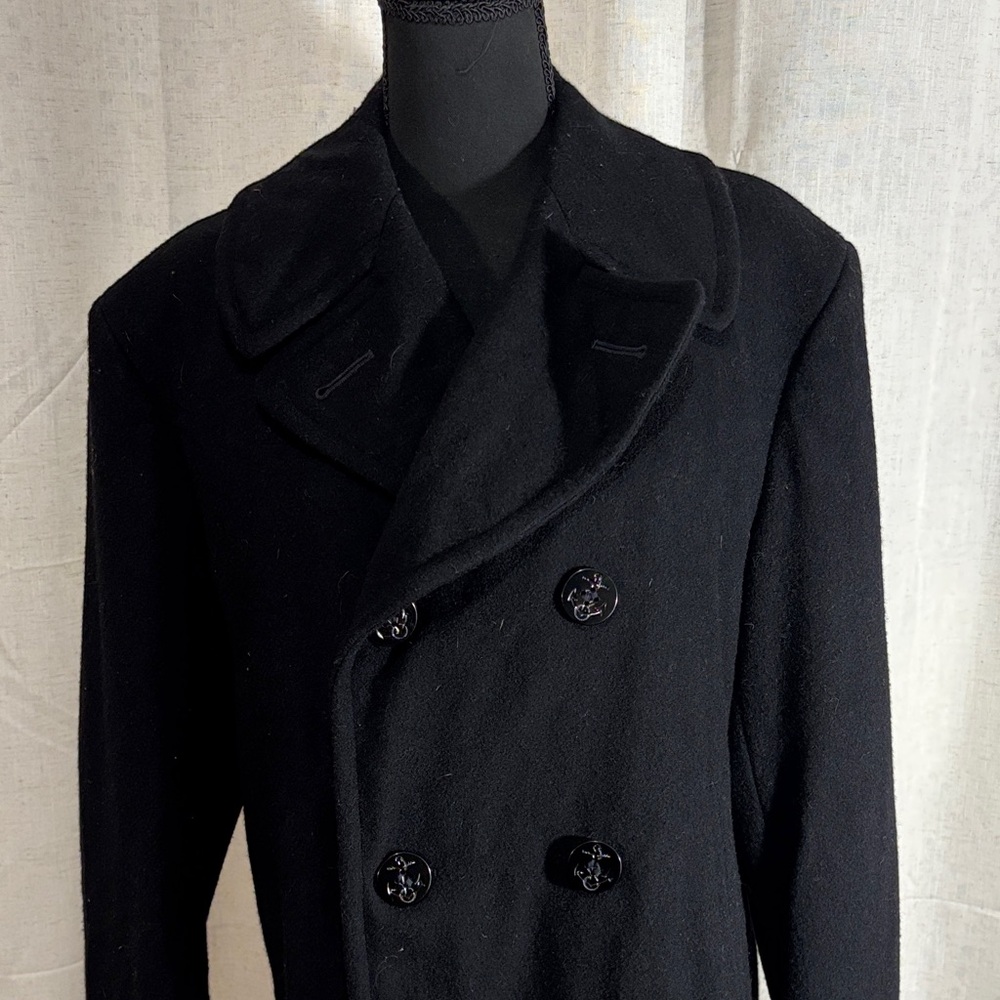 Classic Black Double-Breasted Men's Wool Pea Coat
